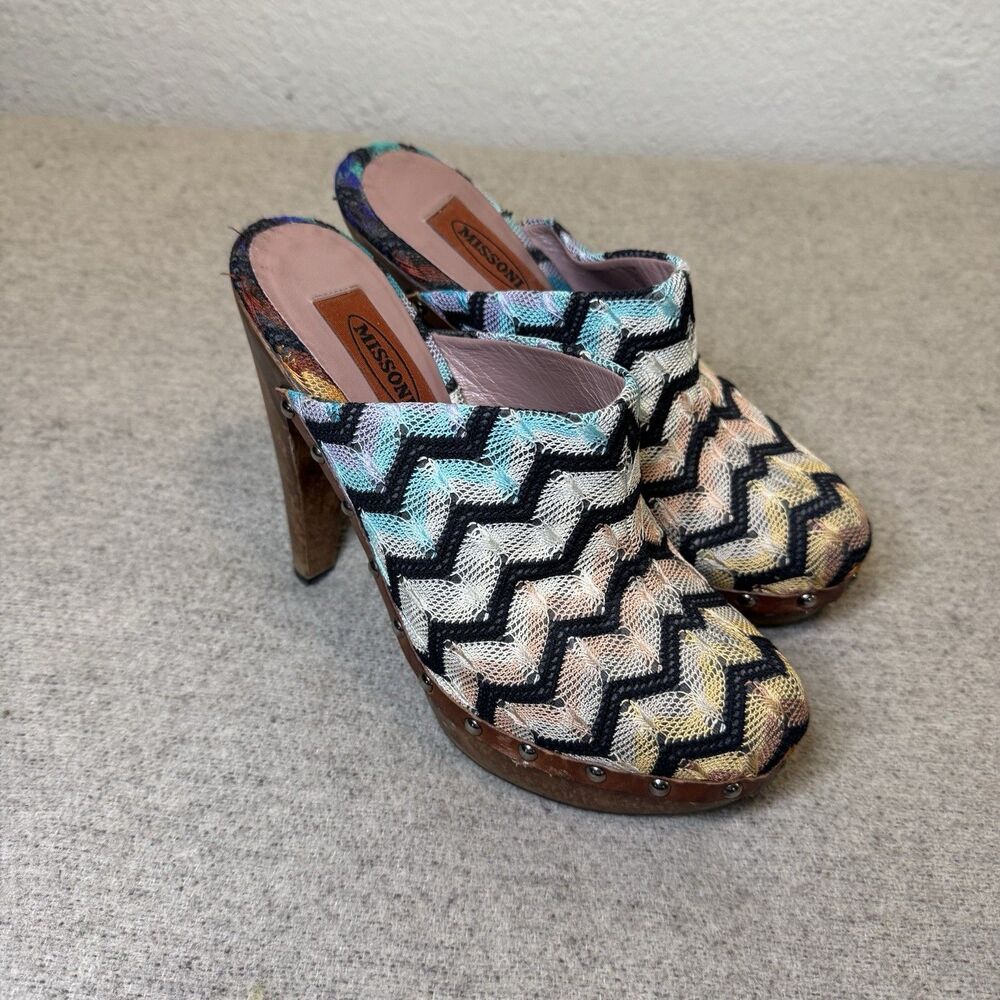 Missoni Clogs Women 38 Signature Print Slip On Mule Retro Boho Designer Luxury